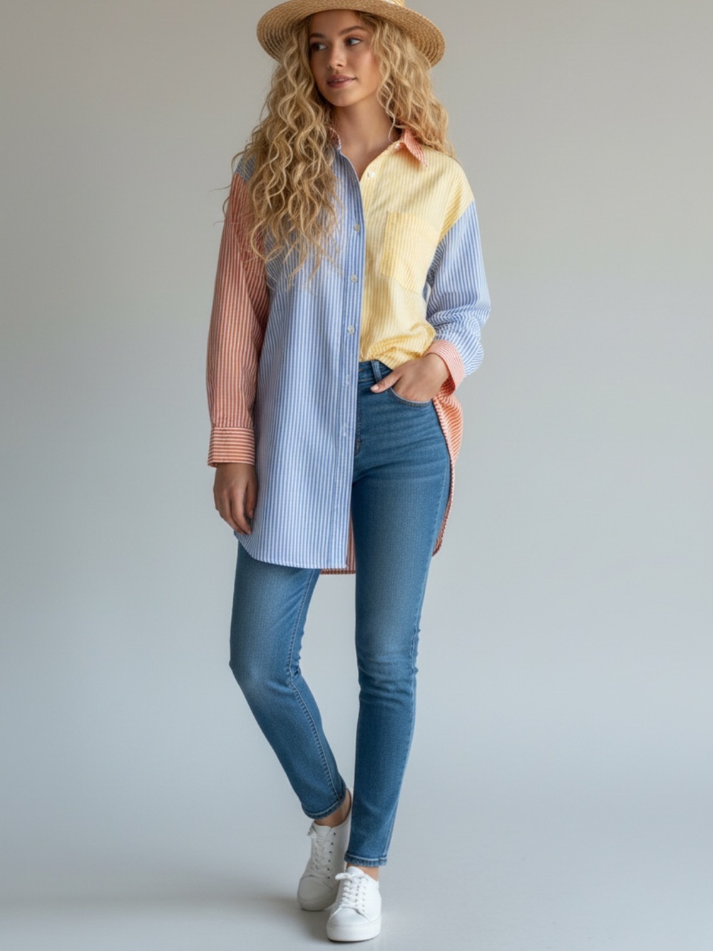 Colorblock Striped Button Down Shirt - Picture 9 of 9